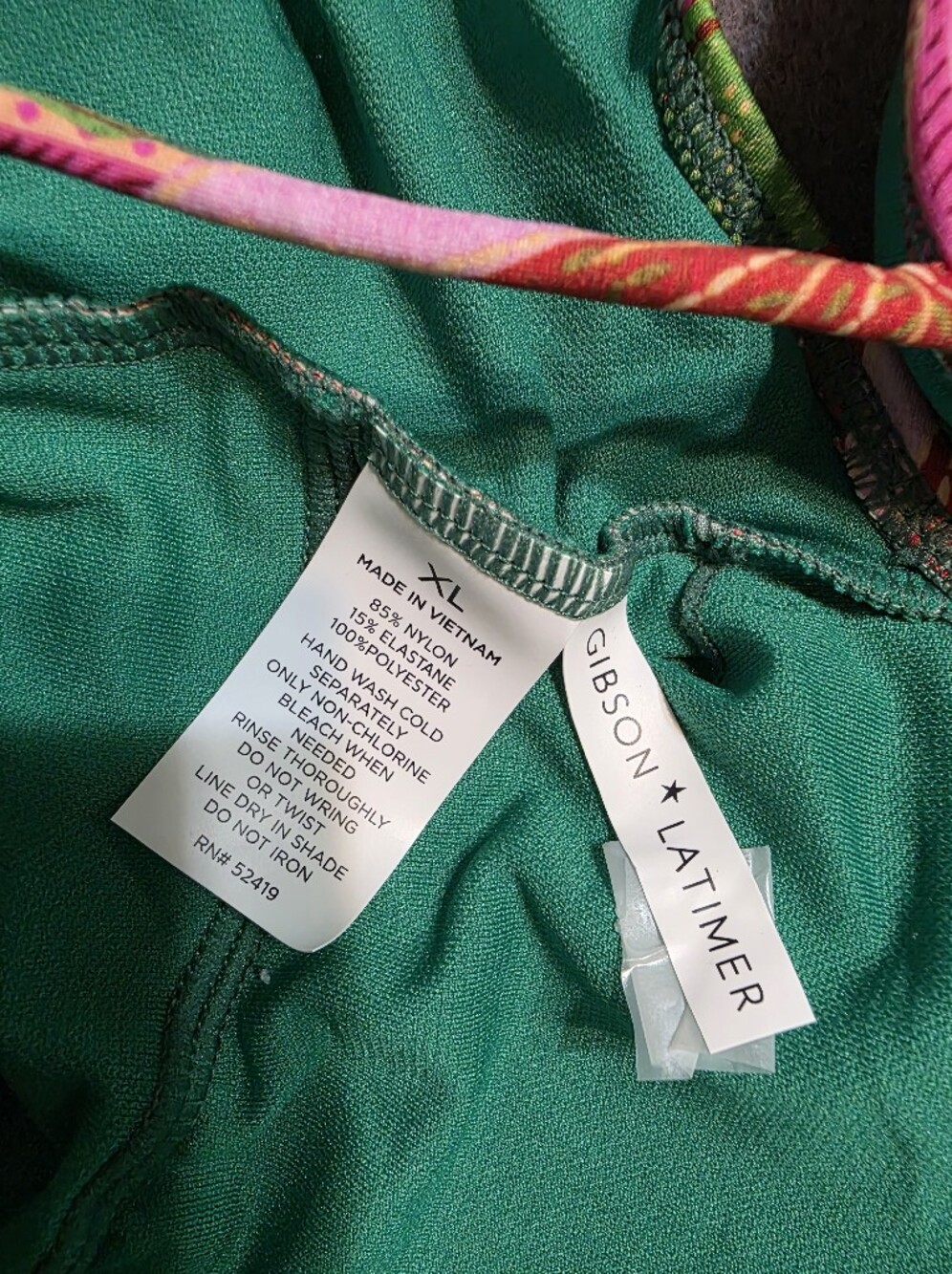 Gibson Latimer Junhle Print Swim Suit W Matching Coverup in Pink, Green, Yellow - Picture 6 of 6